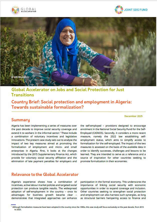 Country Brief: Social protection and employment in Algeria: Towards sustainable formalization?
