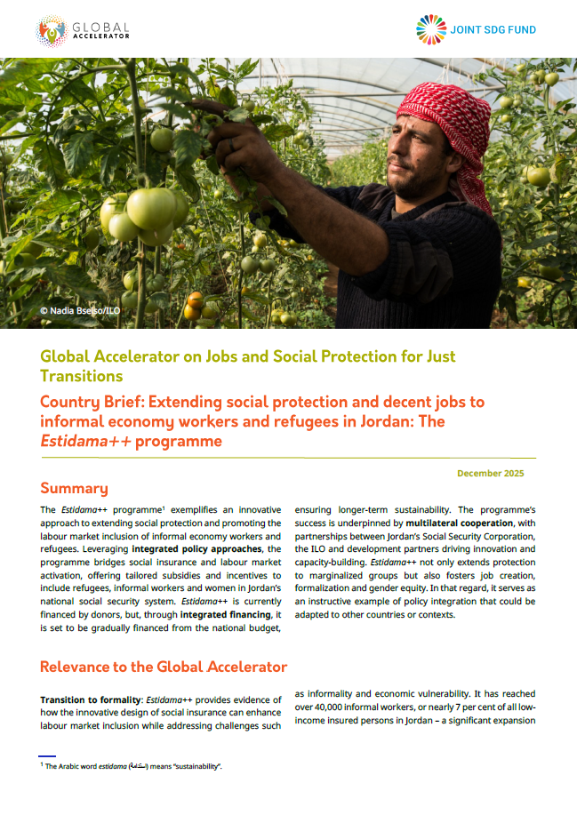 Country Brief: Extending social protection and decent jobs to informal economy workers and refugees in Jordan: The Estidama++ programme