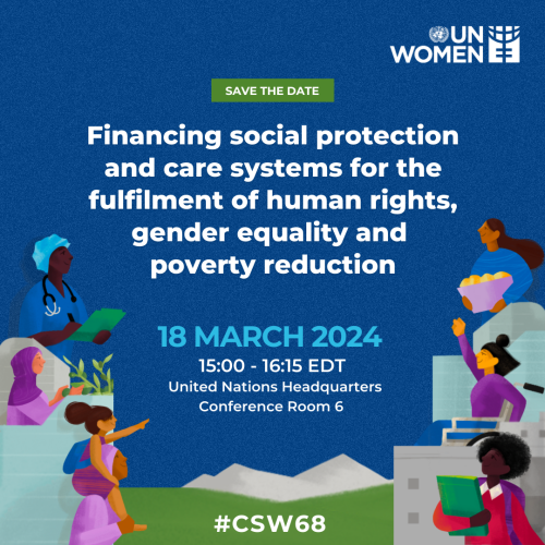 Event visual: Financing social protection and care systems for the fulfilment of human rights, gender equality and poverty reduction 