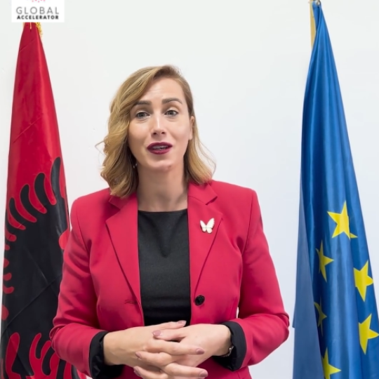 Woman in a red suit 