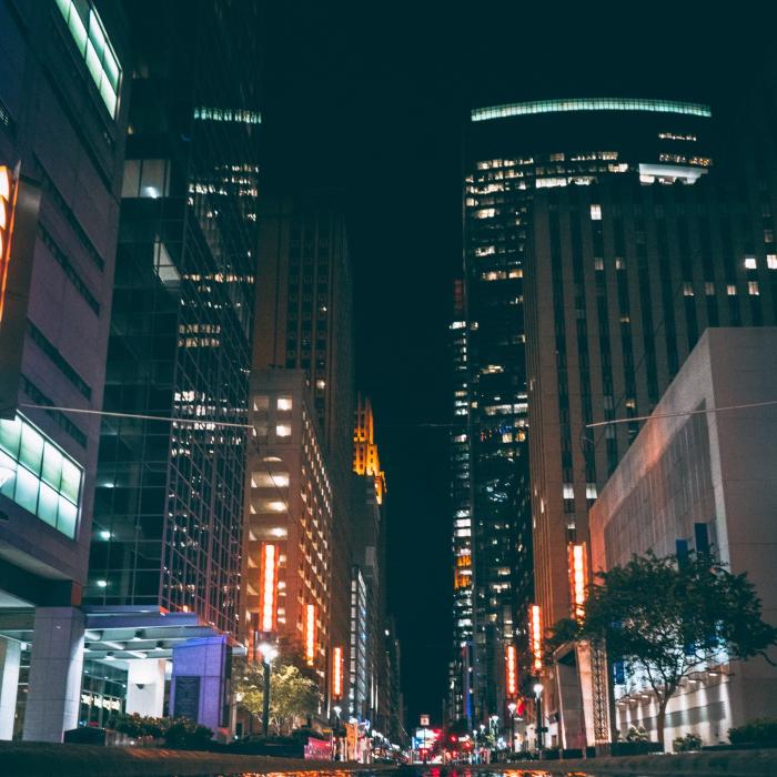 City Buildings during Night Time.