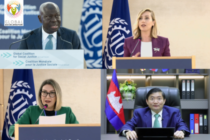 Collage of four speakers at a conference