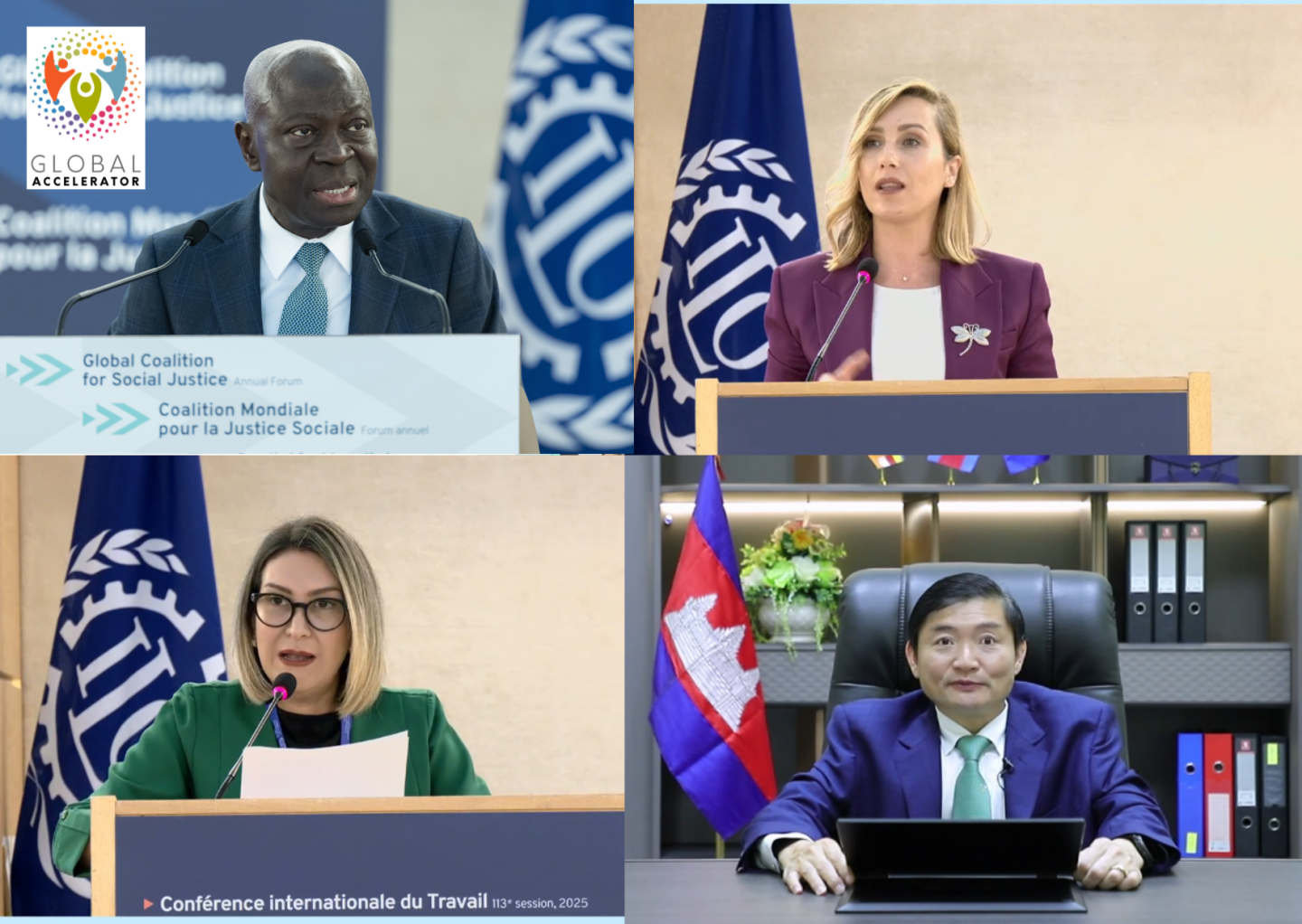 Collage of four speakers at a conference